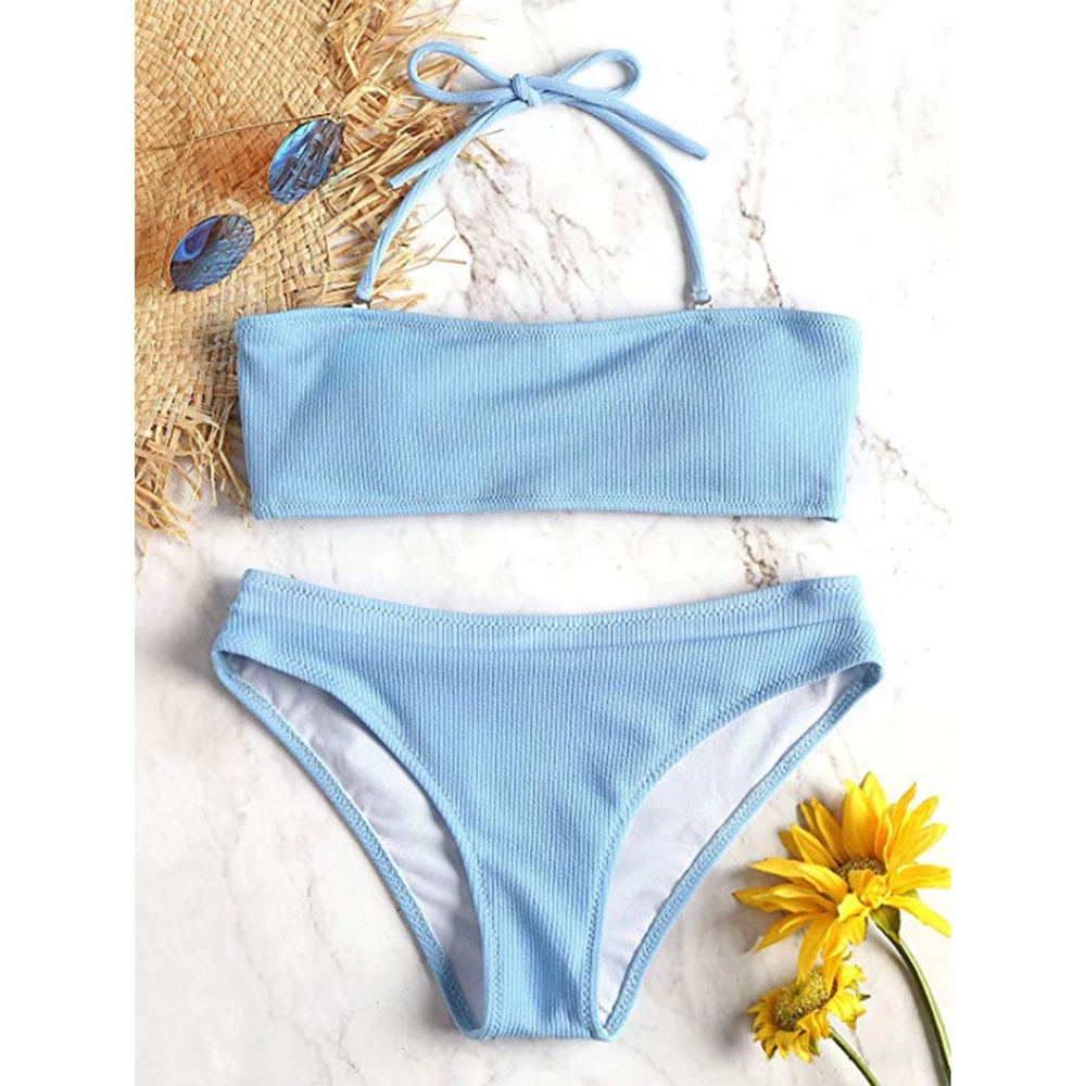 Zaful Halter Bikini Bandeau Bathing Swimsuit Blue